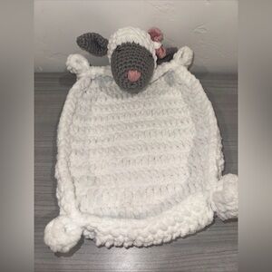 Lamb Baby Lovey Handmade Crochet Soft Pink Bow Blanket White Cute